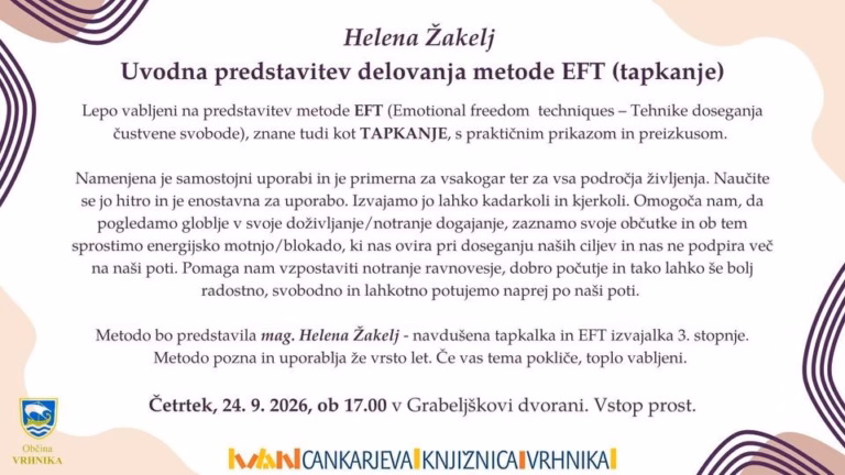 Helena Žakelj – Uvodna predstavitev delovanja metode EFT (tapkanje)