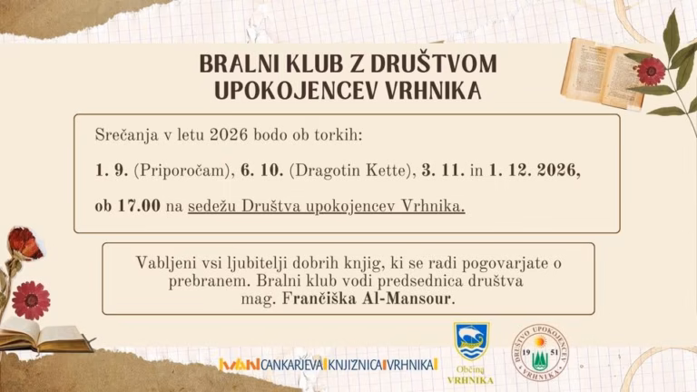 Bralni klub z Društvom upokojencev Vrhnika