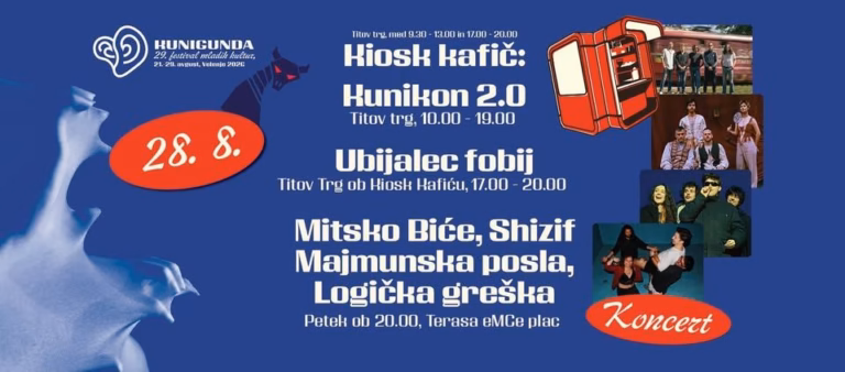 Kunigunda: Kiosk, Kunikon 2.0, Fobije, koncert: Mitsko Biće, Majmunska Posla, Logička Greška, Shizif