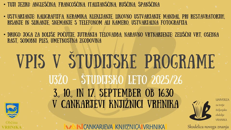 U3ŽO vpisi v študijsko leto 2025/26