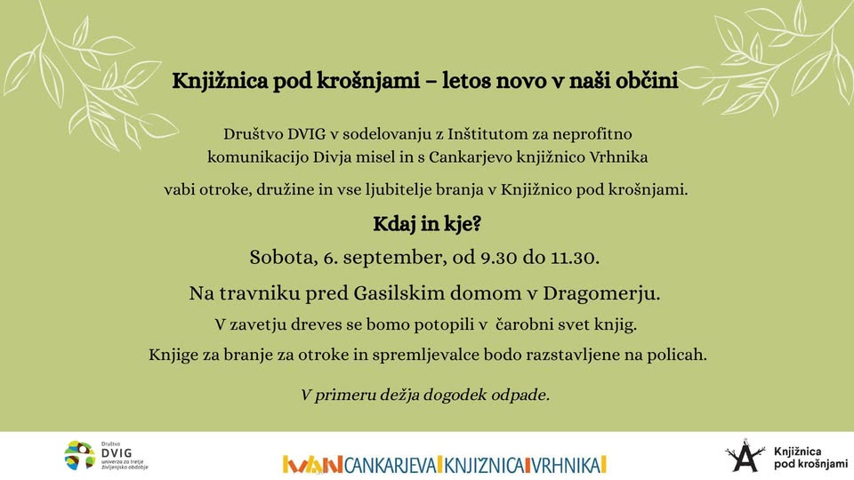 Knjižnica pod krošnjami – Občina Log-Dragomer