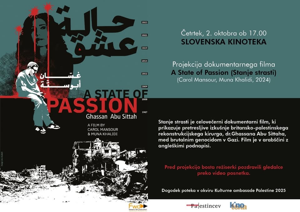 Kulturna ambasada Palestine 2025: Projekcija dokumentarnega filma "A State of Passion"