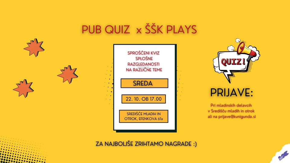 ŠŠK PLAYS: Pub Quiz v Središču mladih in otrok