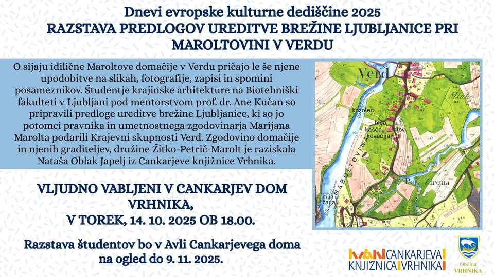 Dnevi evropske kulturne dediščine 2025 - Razstava predlogov ureditve brežine Ljubljanice pri Marolto