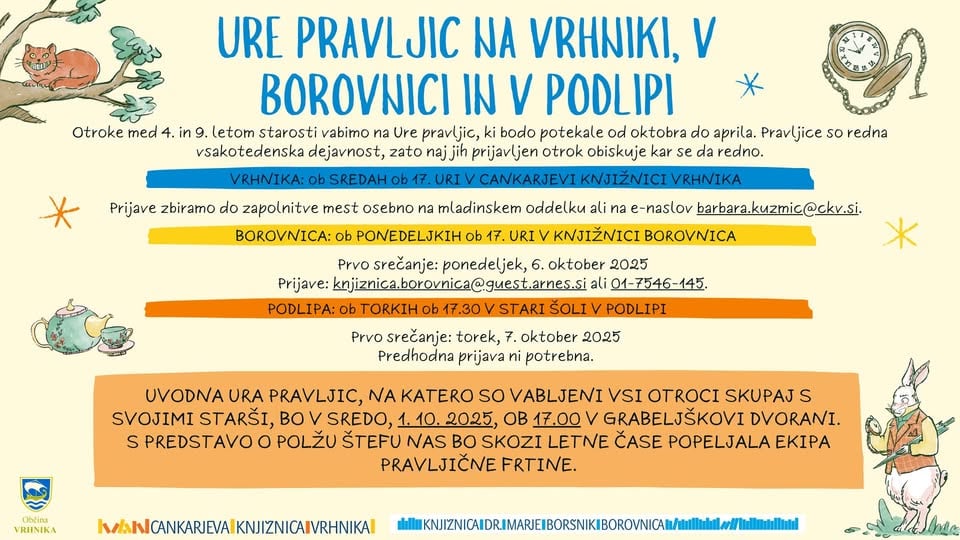 Ure pravljic na Vrhniki, v Borovnici in v Podlipi - Uvodna ura pravljic