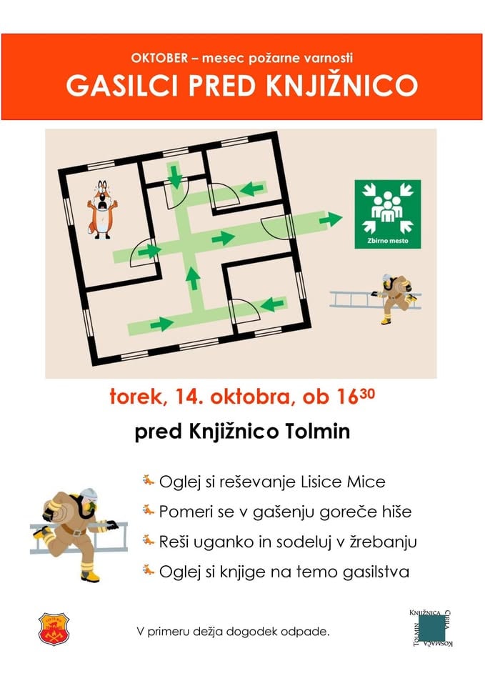 Gasilci pred knjižnico