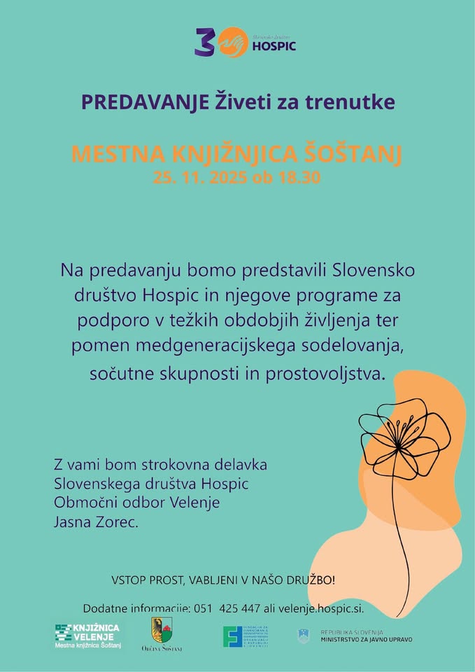 Hospic: Živeti za trenutke v Mestni knjižnici Šoštanj