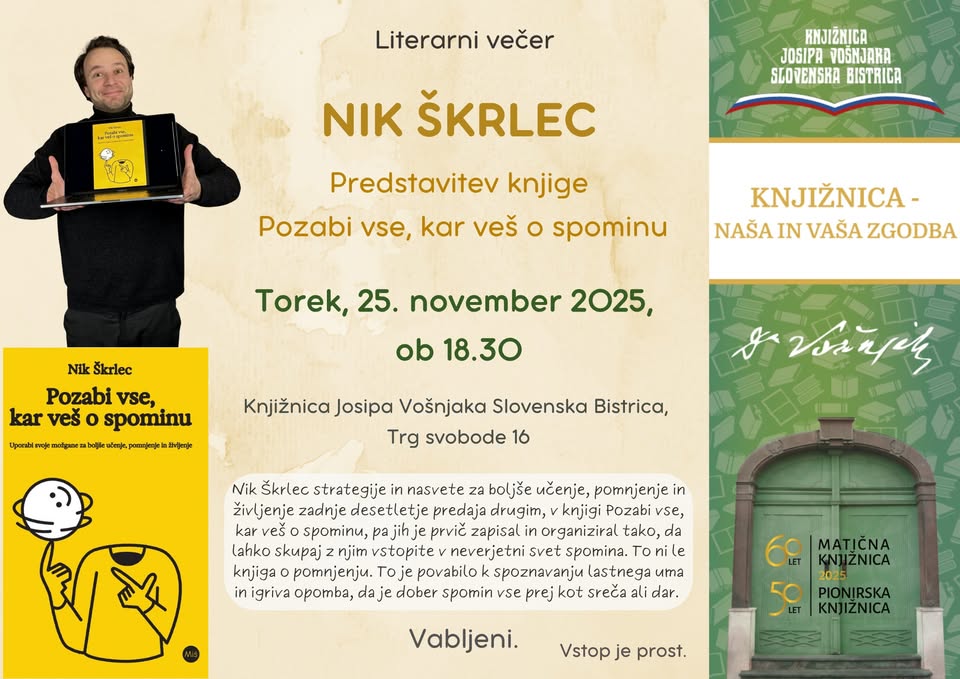 Predstavitev knjige Pozabi vse, kar veš o spominu Nika Škrleca