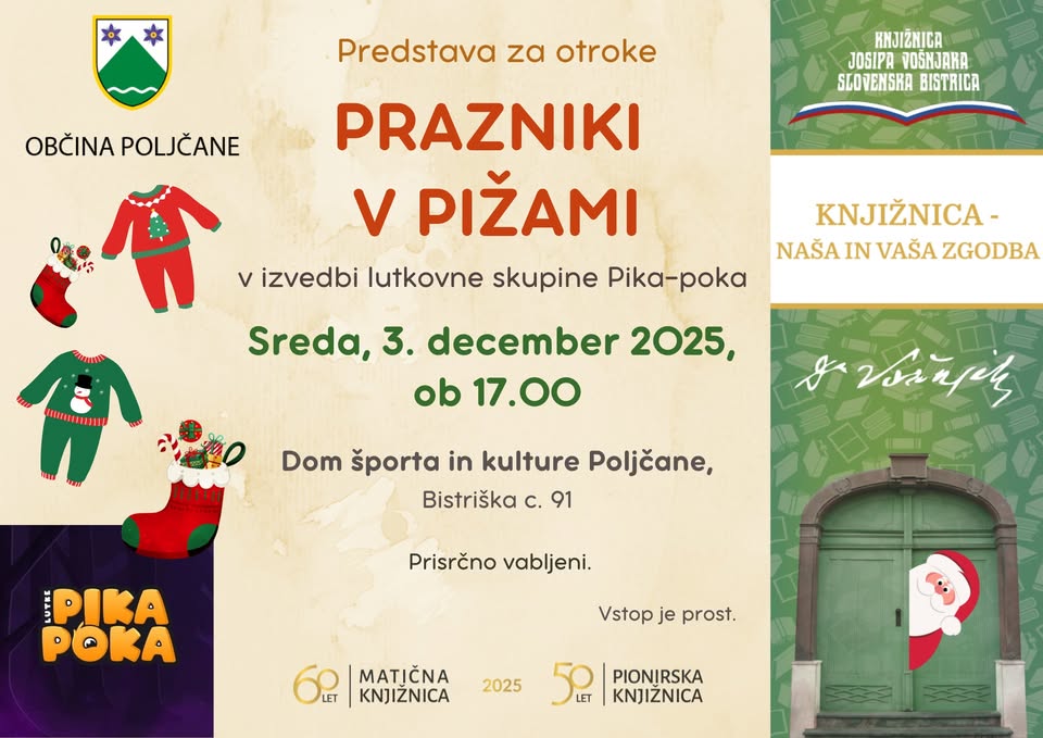 Predstava za otroke PRAZNIKI V PIŽAMI v izvedbi lutkovne skupine Pika-poka