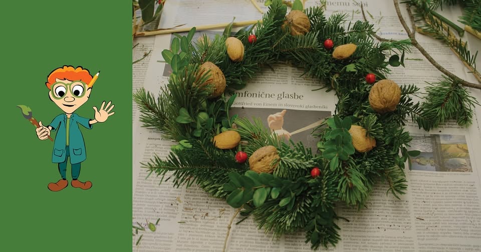 Izdelovanje adventnih venčkov, ustvarjalna delavnica Malega mojstra