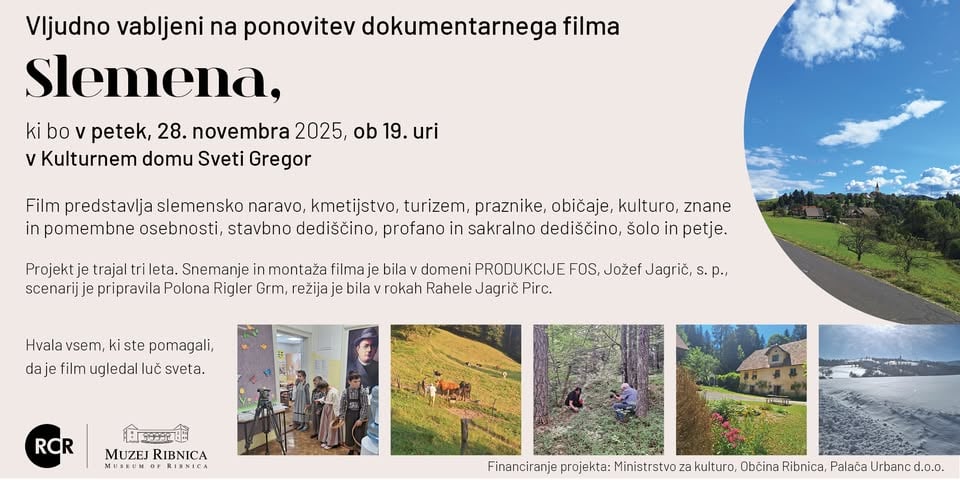 Ponovitev dokumentarnega filma Slemena v Kulturnem domu Sveti Gregor