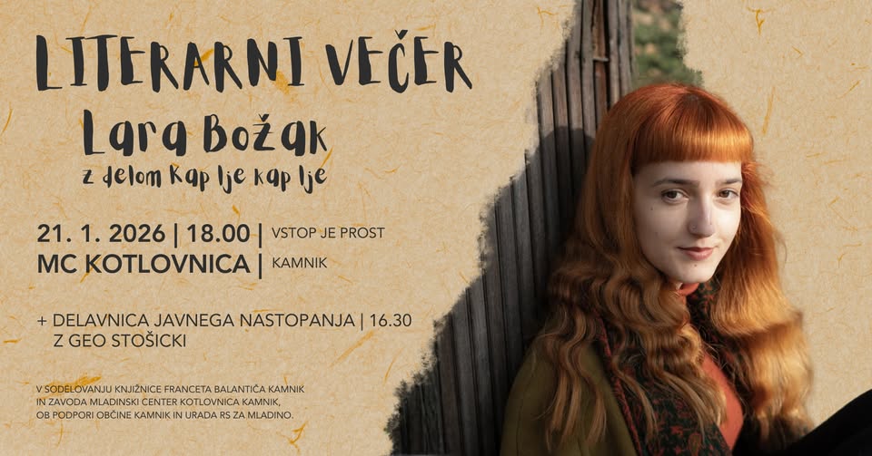Literarni večer: Lara Božak | zbirka Kap lje kap lje