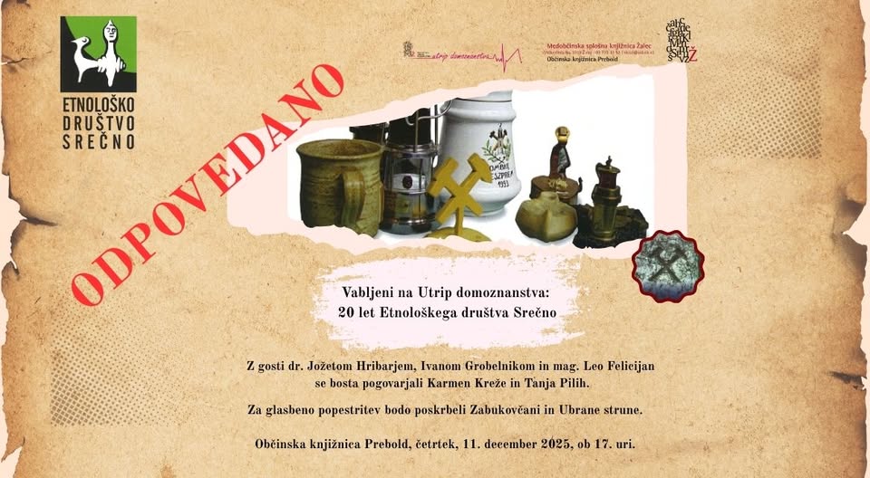 ODPOVEDANO Utrip domoznanstva: predstavitev knjige »Naših 20 let« Etnološkega društva Srečno