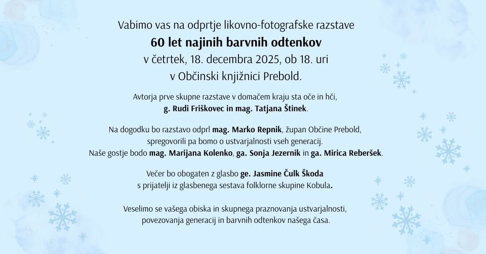 60 let najinih barvnih odtenkov – odprtje likovno-fotografske razstave