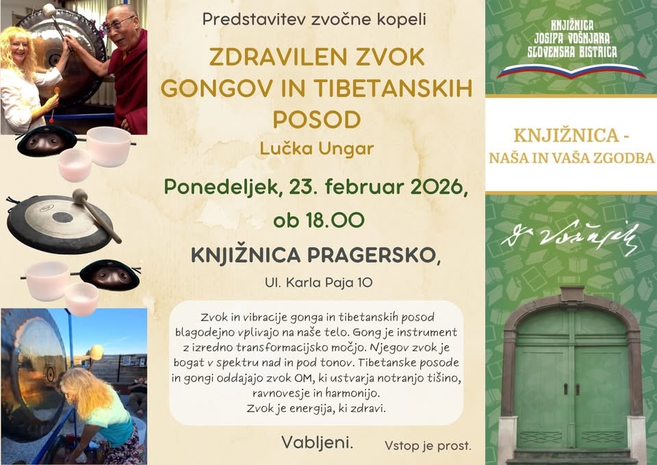 Predstavitev zvočne kopeli ZDRAVILEN ZVOK GONGOV IN TIBETANSKIH POSOD z Lučko Ungar