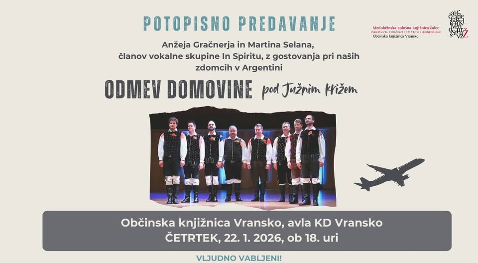 Odmev domovine pod Južnim križem, potopisno predavanje v Občinski knjižnici Vransko