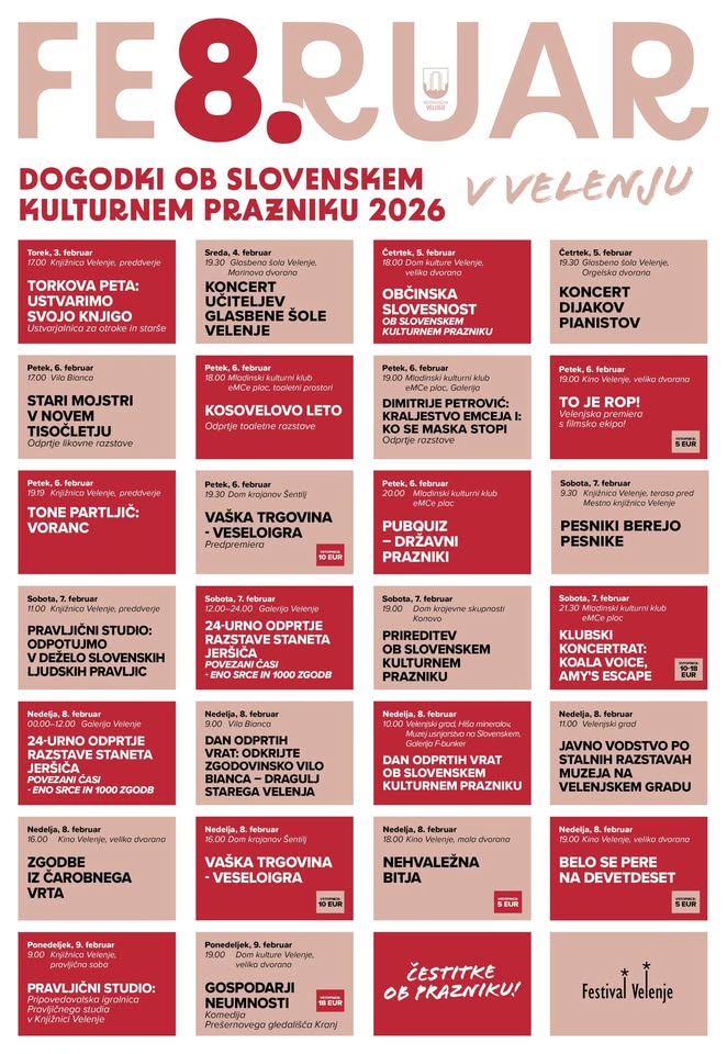 Sklop dogodkov ob slovenskem kulturnem prazniku v Velenju