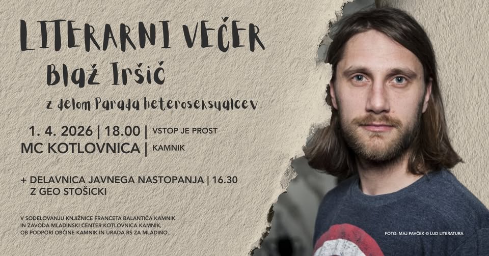 Literarni večer: Blaž Iršič | zbirka Parada heteroseksualcev