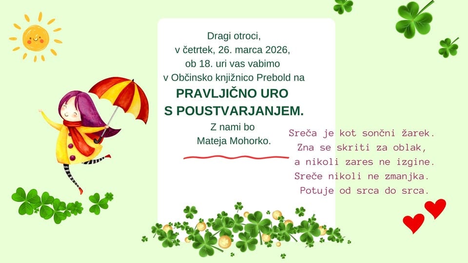 Pravljična ura z Matejo Mohorko v Občinski knjižnici Prebold