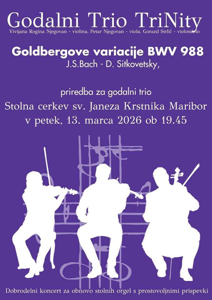 Godalni trio TriNity z Bachom v stolnici za stolnico