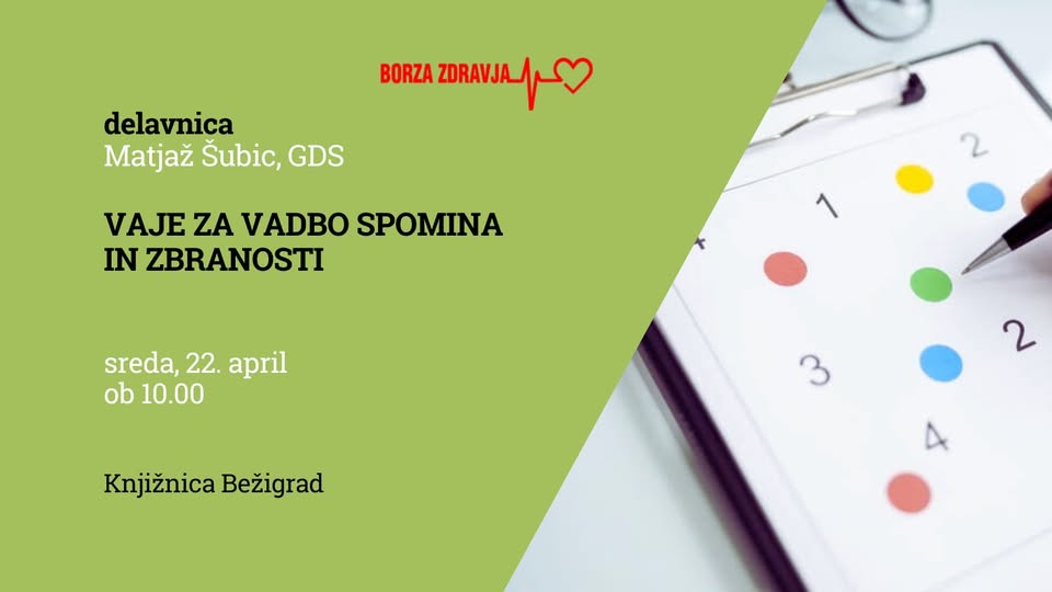 Vaje za vadbo spomina in zbranosti – Matjaž Šubic, Gerontološko društvo Slovenije