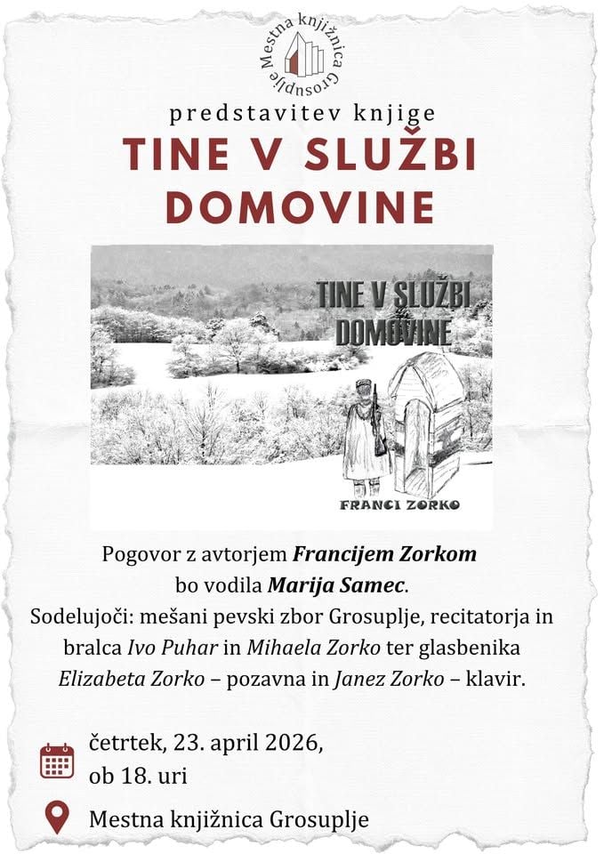 Literarni večer s predstavitvijo knjige Tine v službi domovine