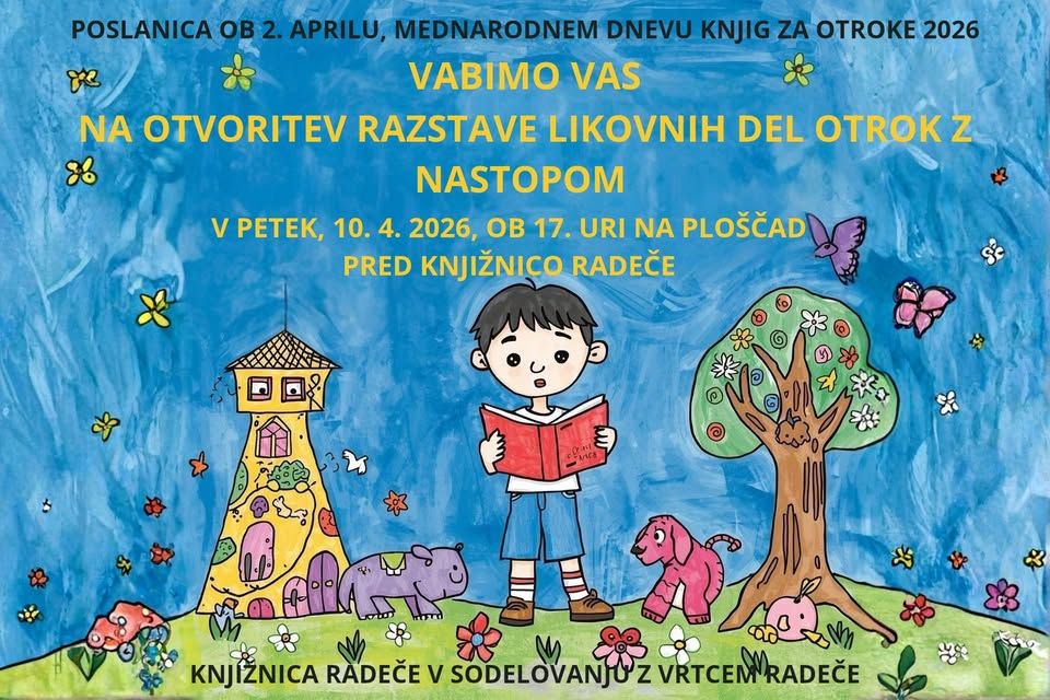 Otvoritev razstave likovnih del otrok Vrtca Radeče pred Knjižnico Radeče